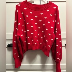 Altar'd State Red Sweater with White Hearts